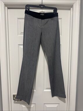 Express Women’s Editor Gray Straight Leg Dress Pants with Black Waistband